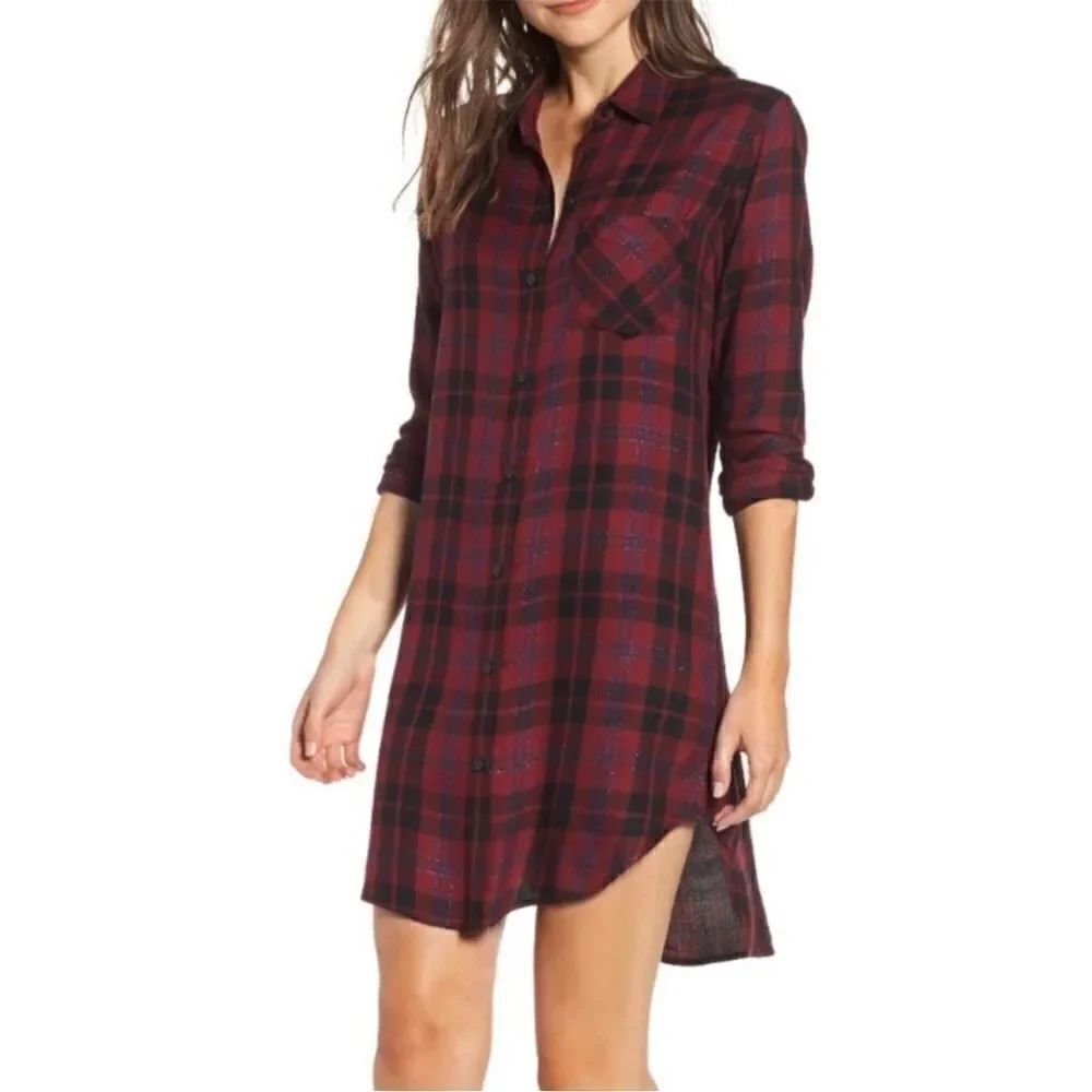 Rails Bianca Shirt Dress in Wine Navy Black Size S